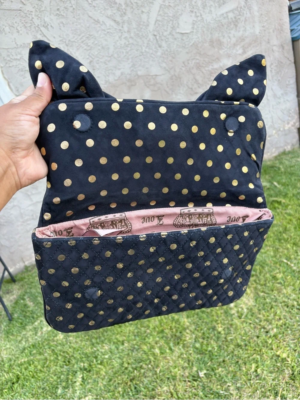 Vintage Y2K Juicy Couture Navy Blue Suede XL Clutch With Bow Detail EUC